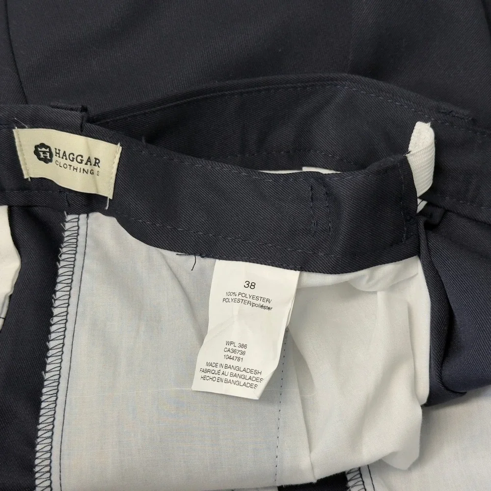 Haggar Mens Pleated Dress Shorts Navy Blue Expandable Waist Size 38 9.5